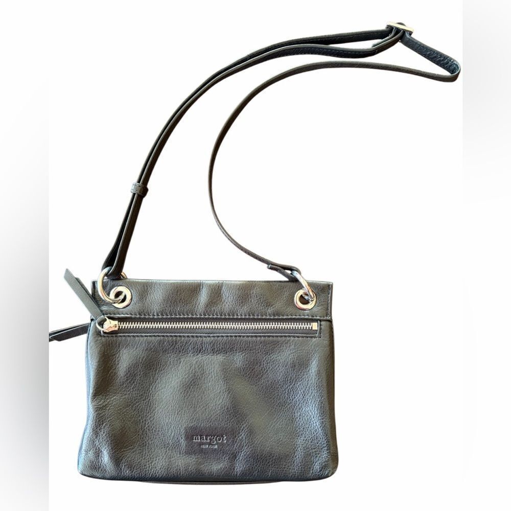 Margot Black Leather Crossbody Split pocket Bag